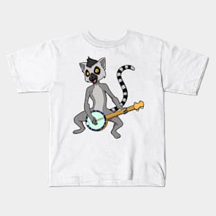 Cartoon lemur playing banjo Kids T-Shirt